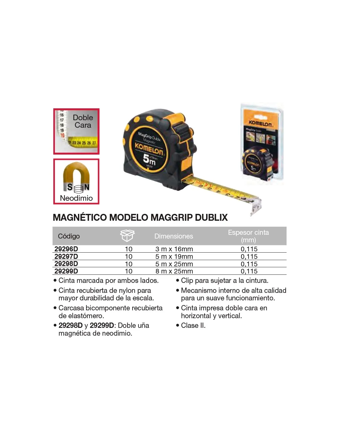 FLEXóMETRO CON FRENO.UñA MAGNéTICA,IMPRESO A 2 CARAS, MOD. "MAGGRIP DUBLX"  3M X 16MM