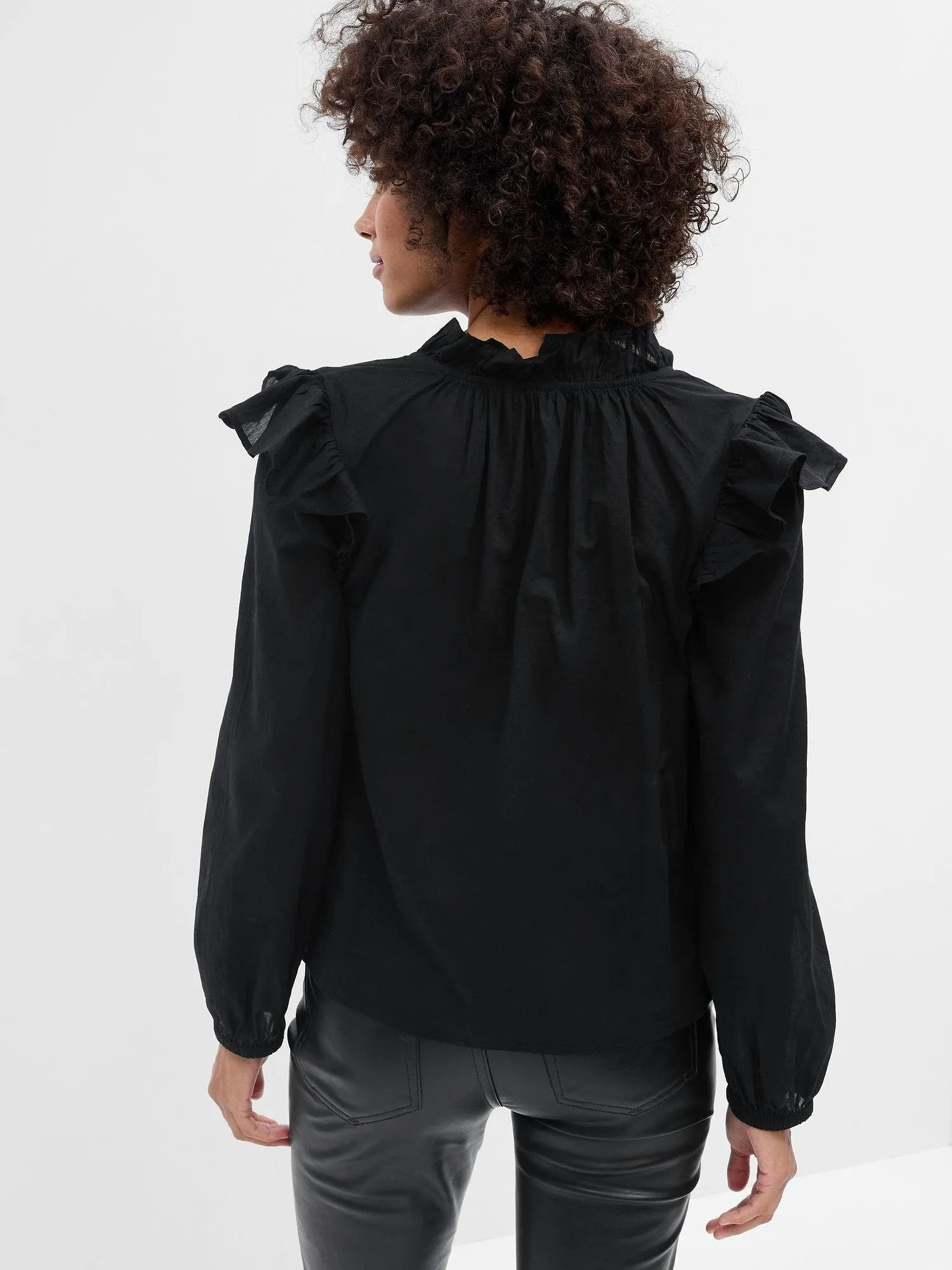 GAP Blusa GAP Escote V Vuelos Manga Larga Mujer Negra