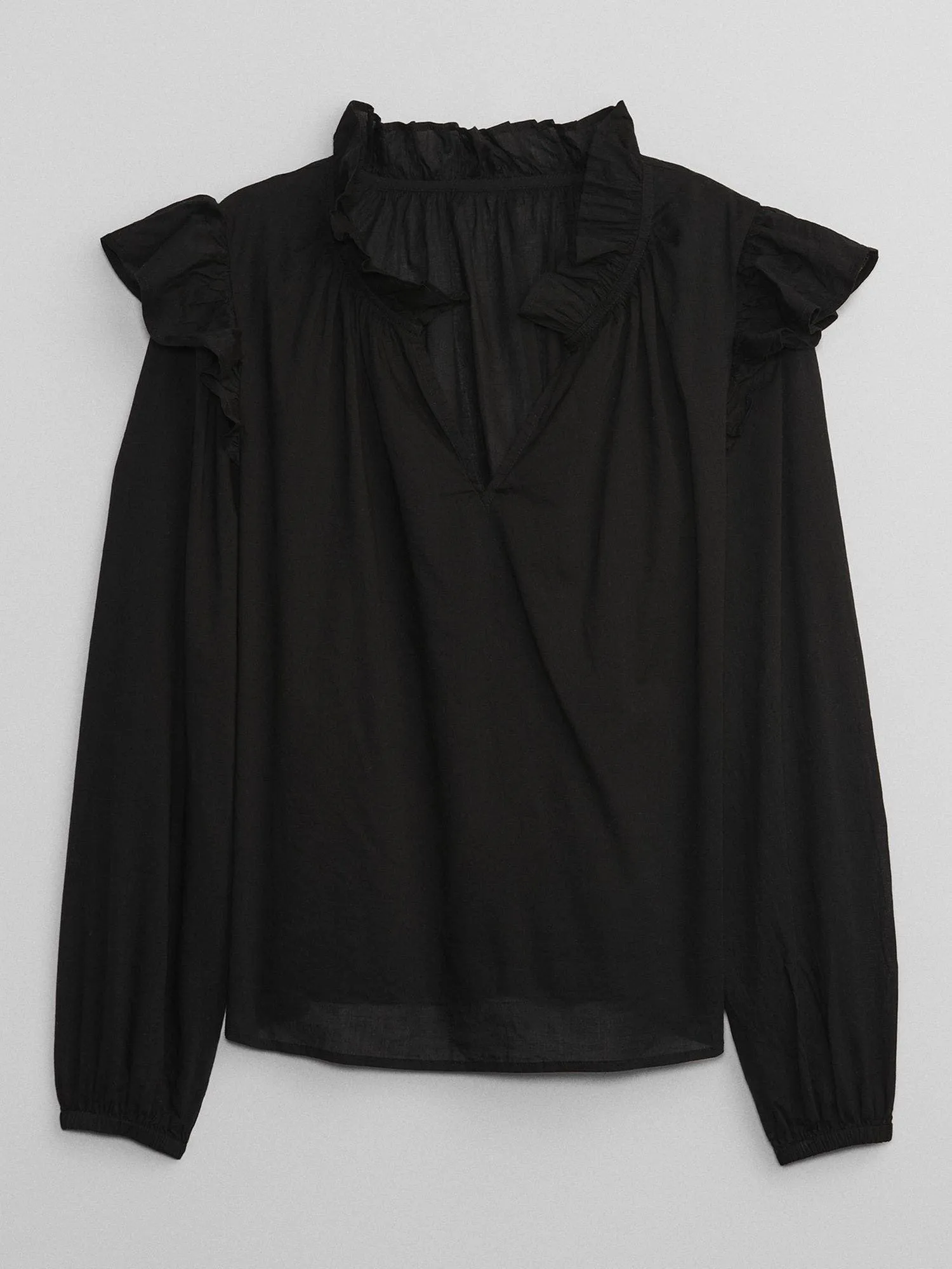 GAP Blusa GAP Escote V Vuelos Manga Larga Mujer Negra