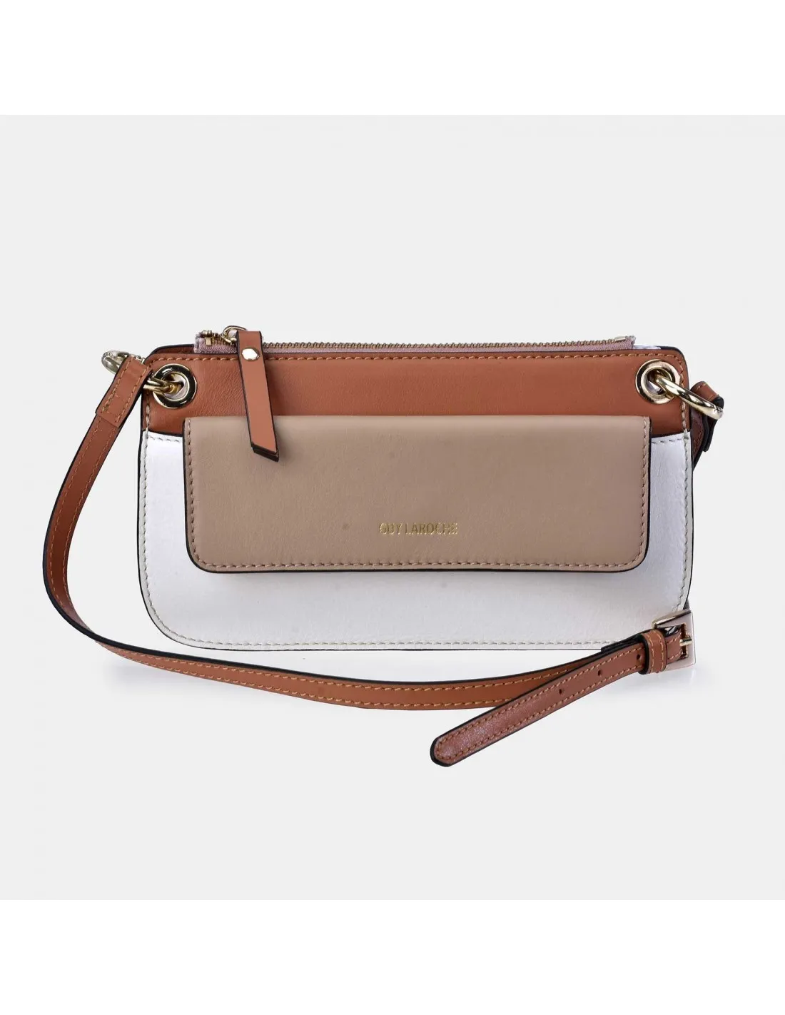 GUY LAROCHE Bolso de piel con bandolera y solapa colores