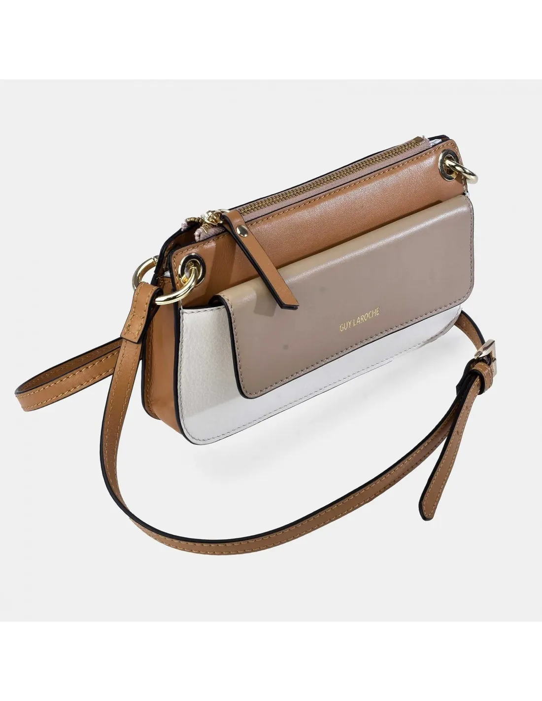 GUY LAROCHE Bolso de piel con bandolera y solapa colores