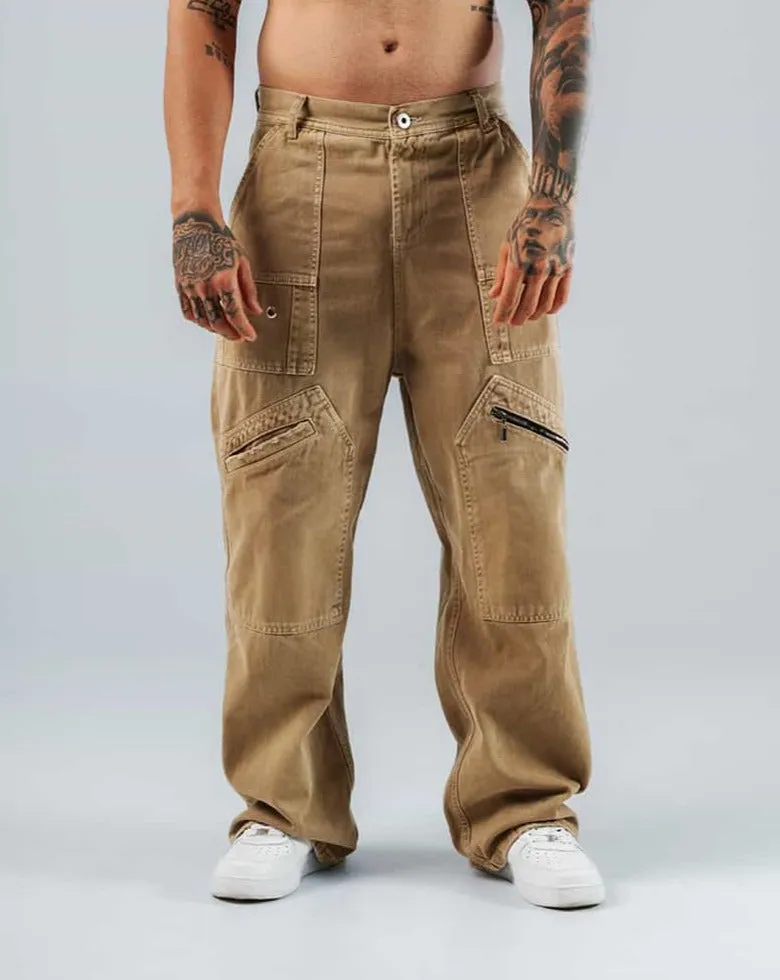 Jeans Para Hombre Beige Con Ojaletes