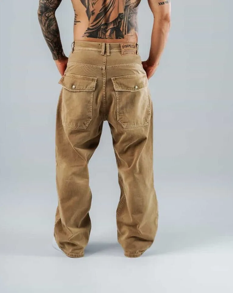 Jeans Para Hombre Beige Con Ojaletes