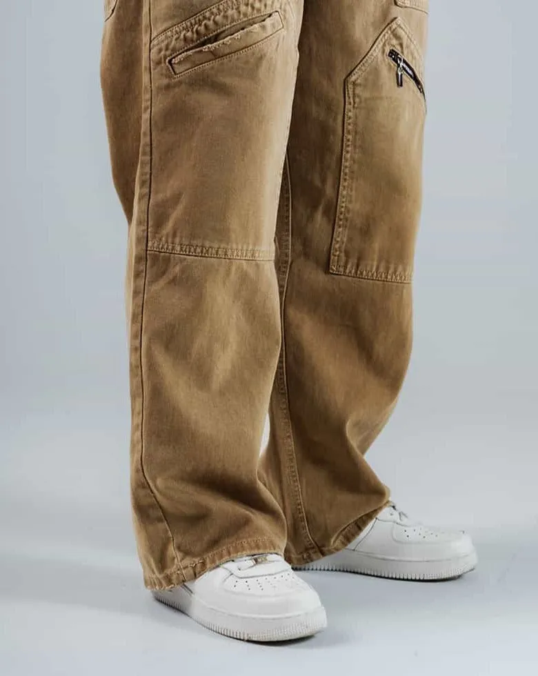 Jeans Para Hombre Beige Con Ojaletes