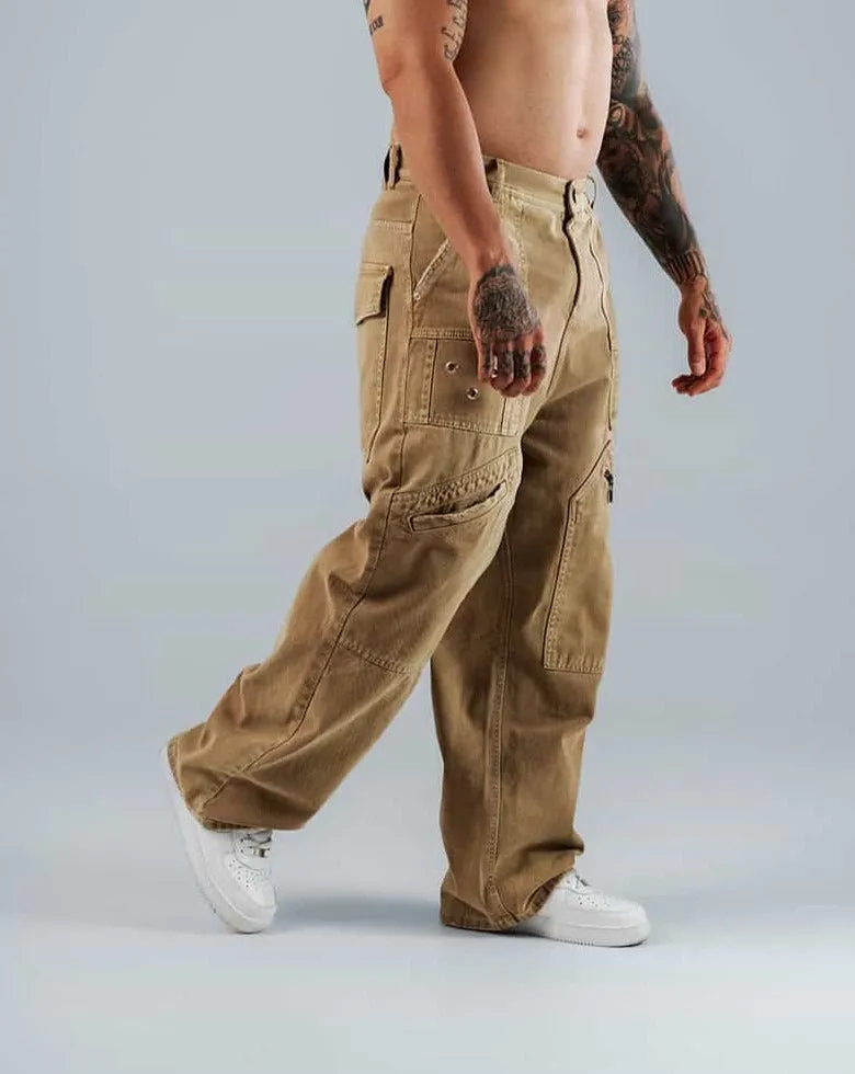 Jeans Para Hombre Beige Con Ojaletes