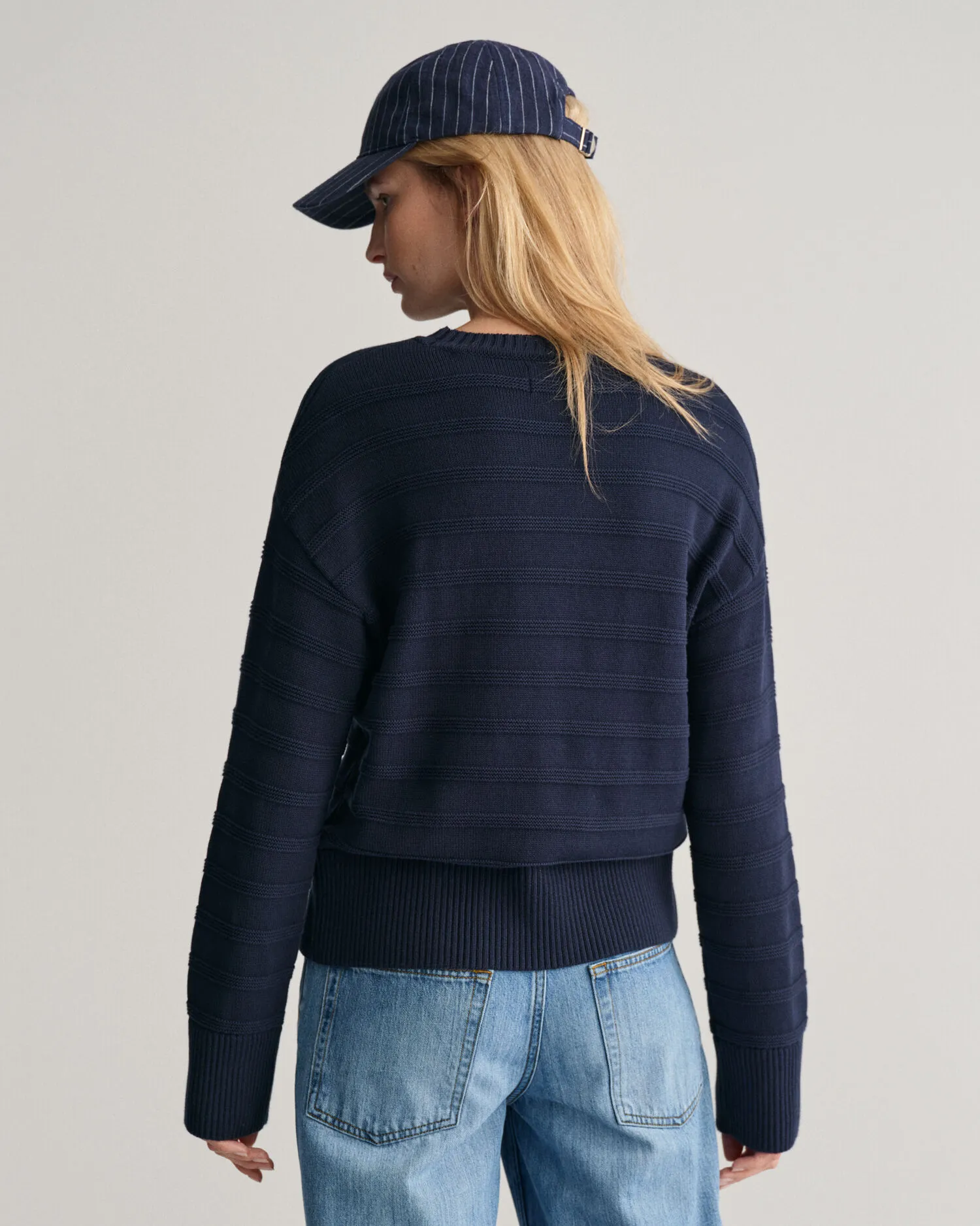 Jersey de algodón a rayas con cuello redondo Tonal