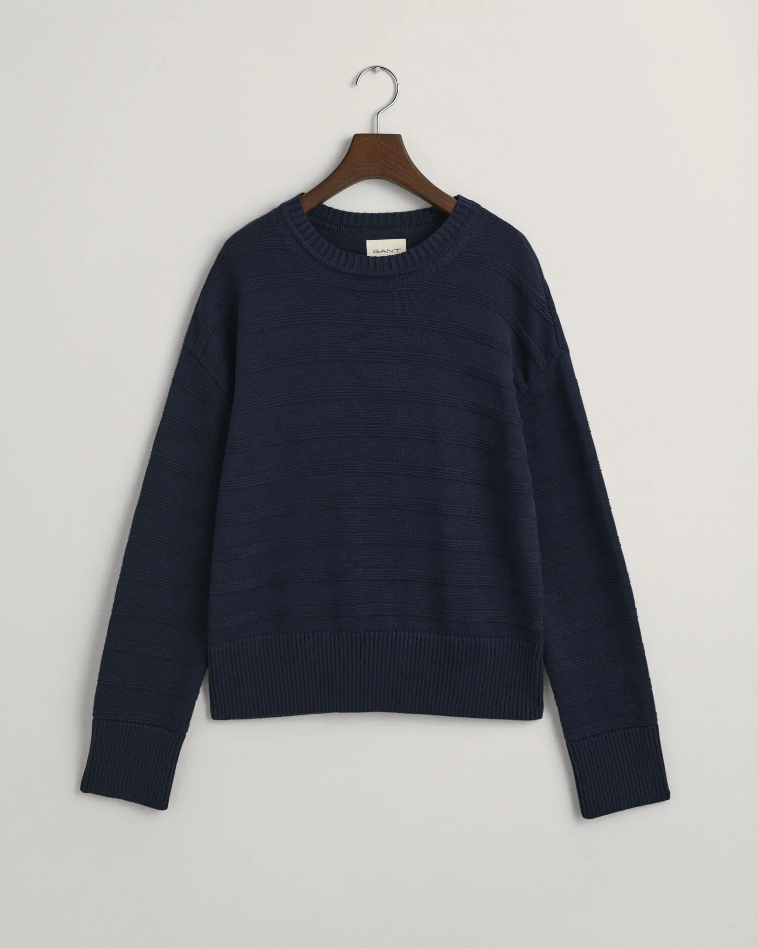 Jersey de algodón a rayas con cuello redondo Tonal