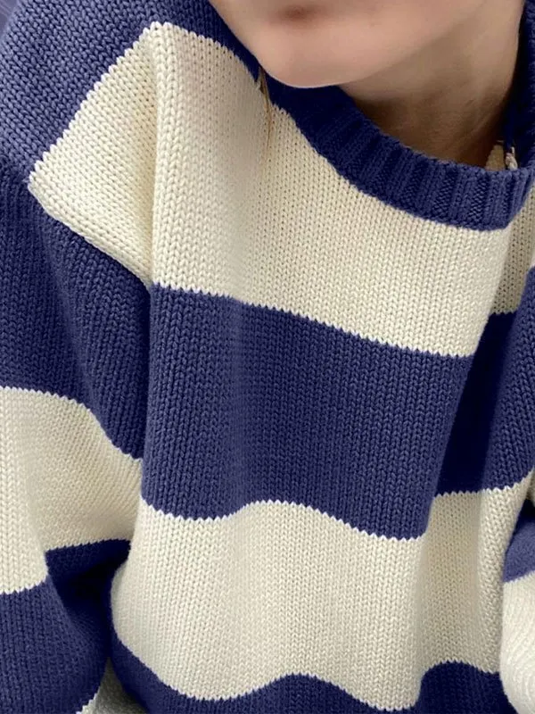Jersey de punto con cuello redondo a rayas