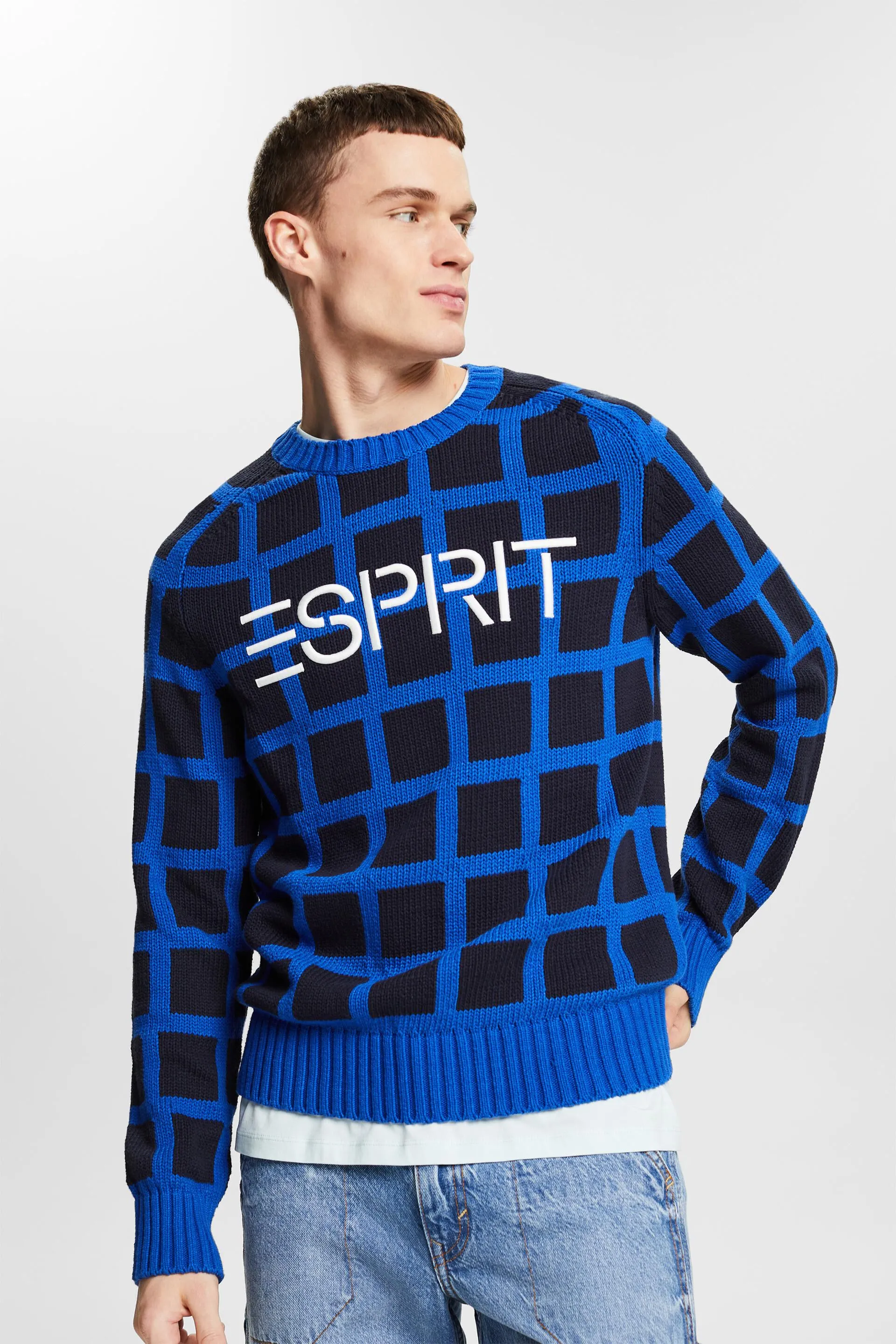 Jersey de punto grueso a cuadros con logotipo