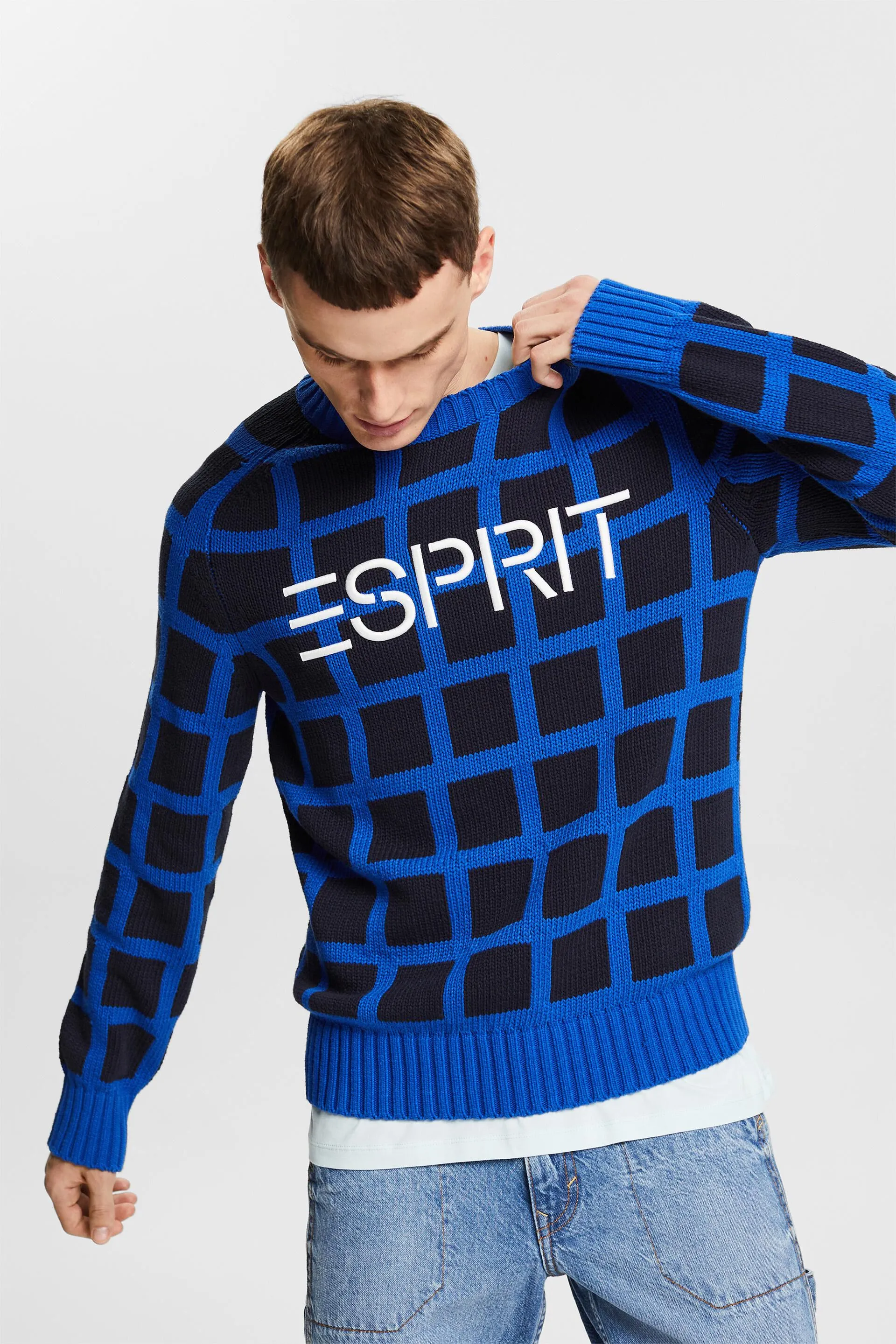 Jersey de punto grueso a cuadros con logotipo