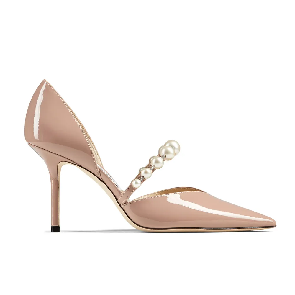 Jimmy Choo Mujer Aurelie 85 Ballet Rosa Charol Zapatos De Tacón En Punta Con Adornos De Perlas
