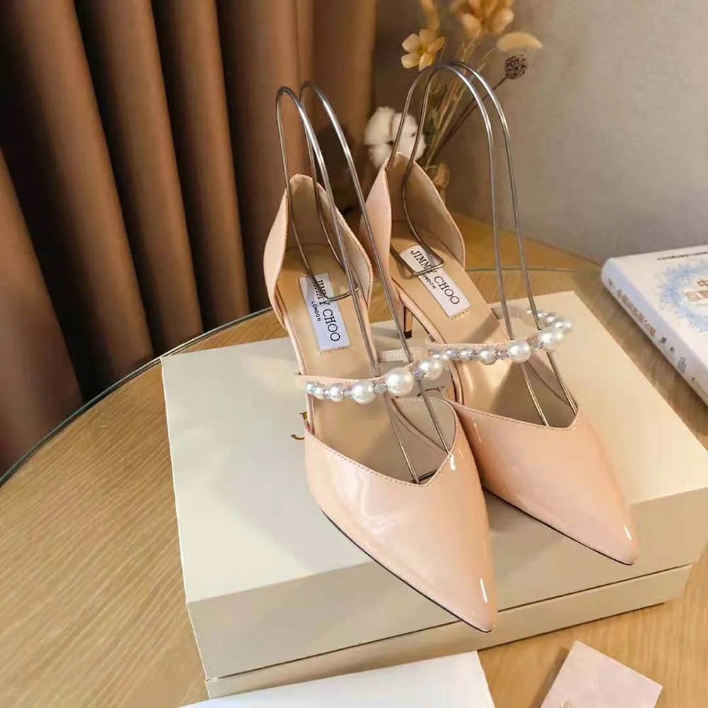 Jimmy Choo Mujer Aurelie 85 Ballet Rosa Charol Zapatos De Tacón En Punta Con Adornos De Perlas