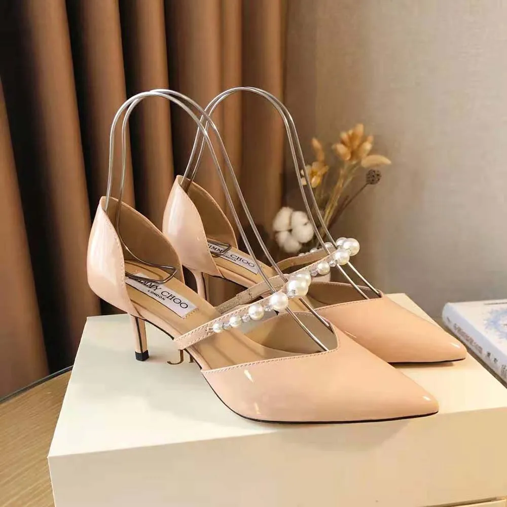 Jimmy Choo Mujer Aurelie 85 Ballet Rosa Charol Zapatos De Tacón En Punta Con Adornos De Perlas