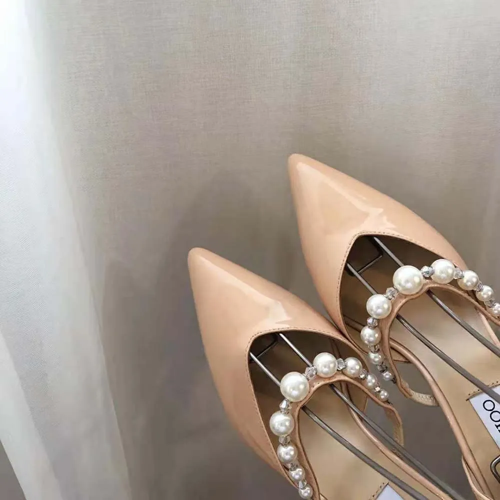 Jimmy Choo Mujer Aurelie 85 Ballet Rosa Charol Zapatos De Tacón En Punta Con Adornos De Perlas