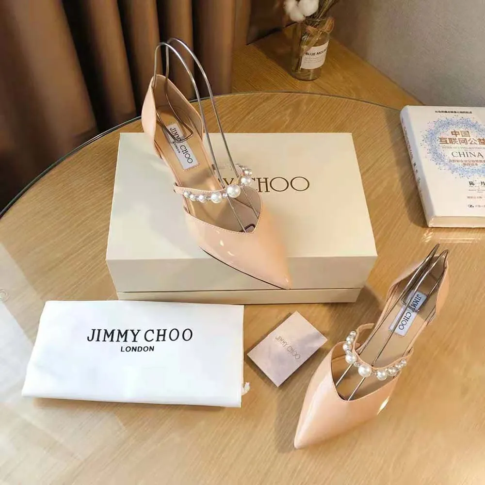 Jimmy Choo Mujer Aurelie 85 Ballet Rosa Charol Zapatos De Tacón En Punta Con Adornos De Perlas