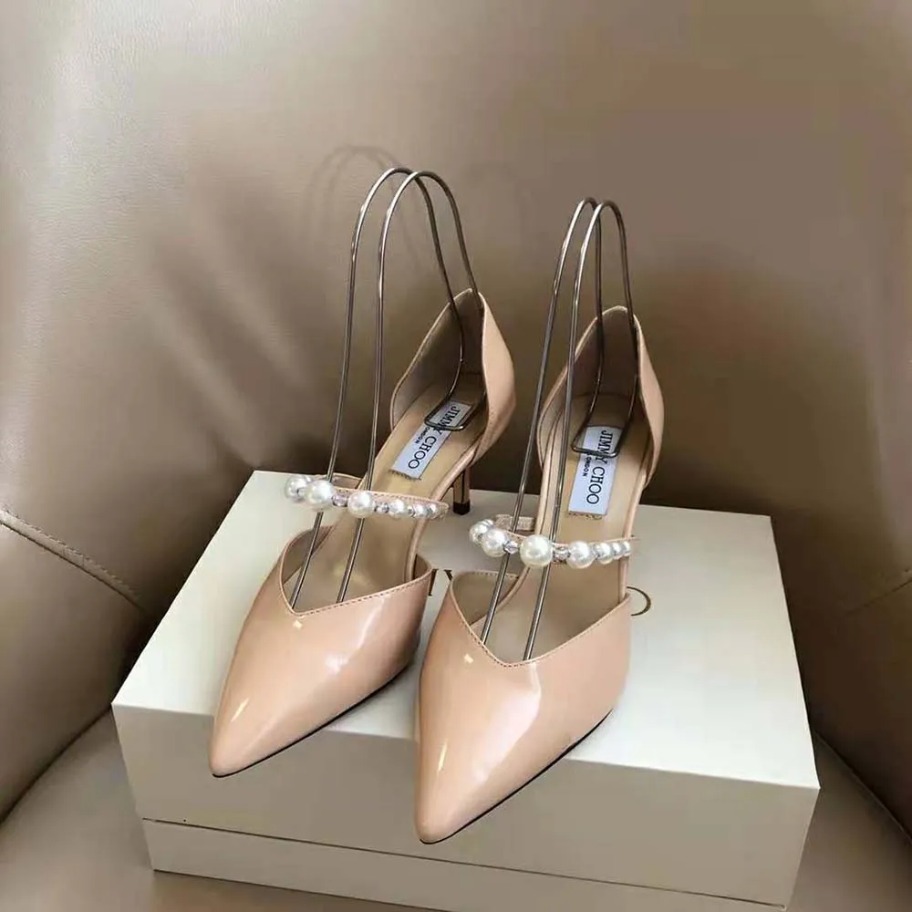 Jimmy Choo Mujer Aurelie 85 Ballet Rosa Charol Zapatos De Tacón En Punta Con Adornos De Perlas