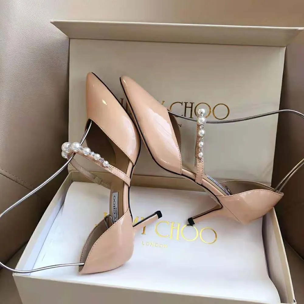 Jimmy Choo Mujer Aurelie 85 Ballet Rosa Charol Zapatos De Tacón En Punta Con Adornos De Perlas