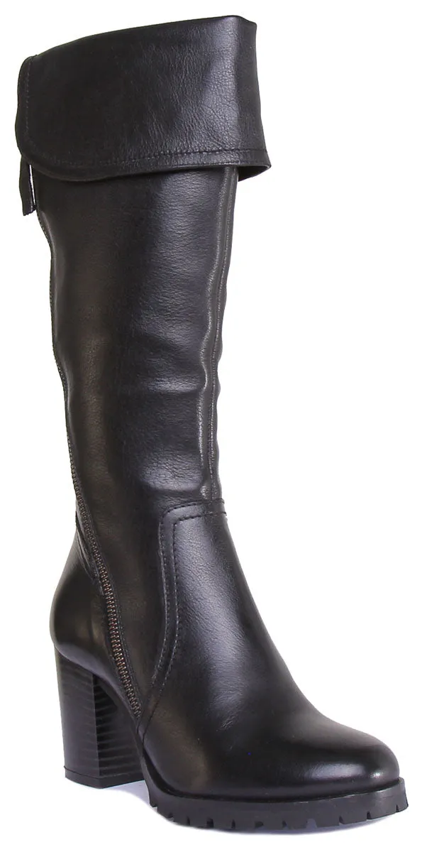 JUSTINREESS Celia Botas de piel de tacón medio con cremallera lateral para mujer en tostado
