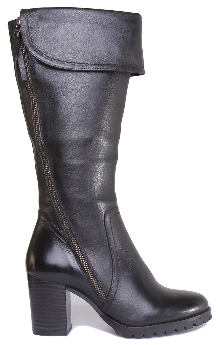 JUSTINREESS Celia Botas de piel de tacón medio con cremallera lateral para mujer en tostado