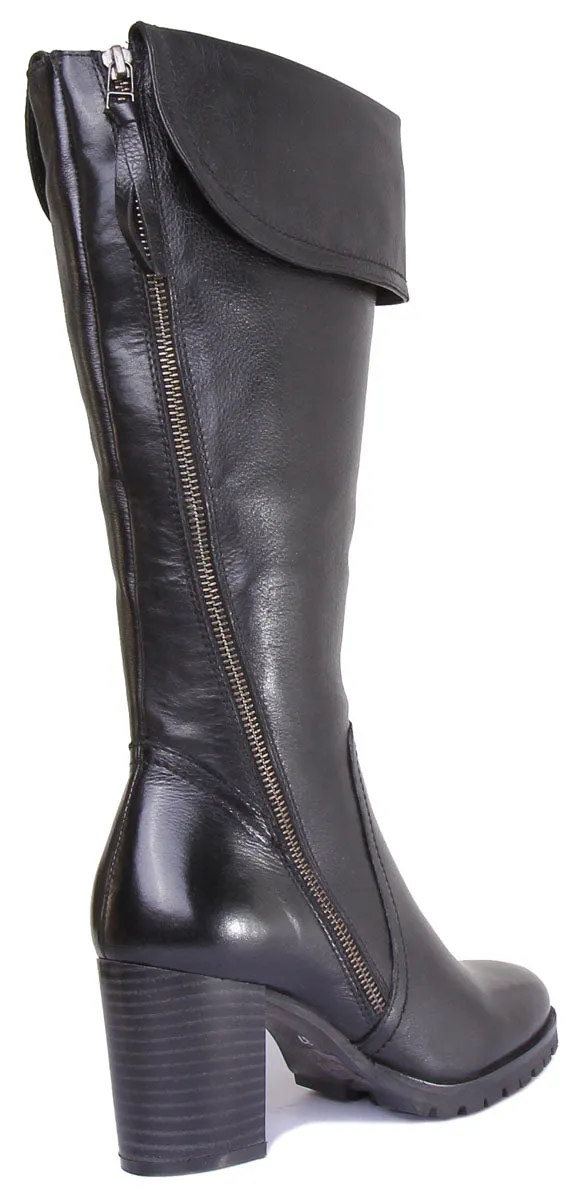 JUSTINREESS Celia Botas de piel de tacón medio con cremallera lateral para mujer en tostado