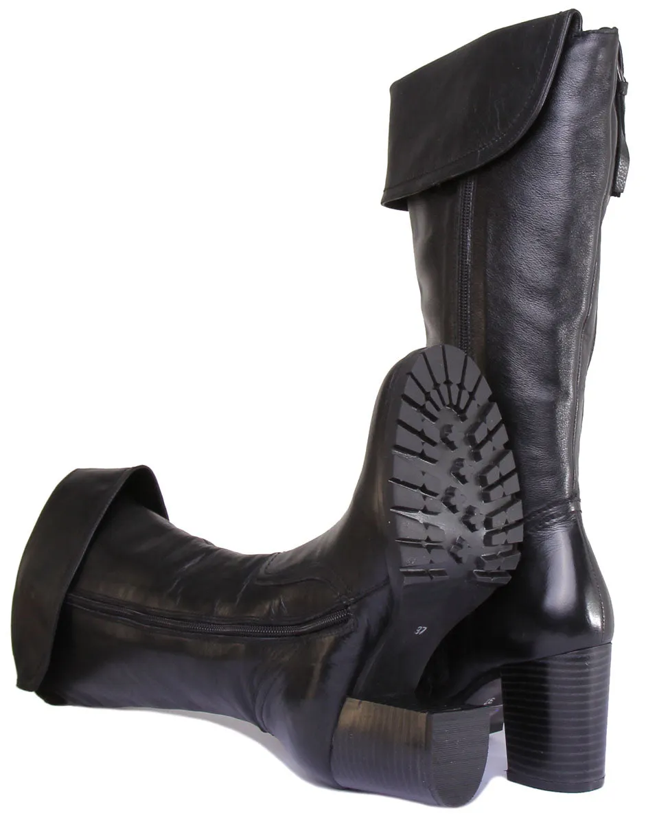 JUSTINREESS Celia Botas de piel de tacón medio con cremallera lateral para mujer en tostado