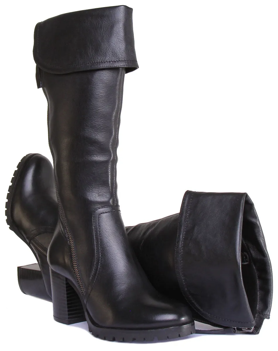 JUSTINREESS Celia Botas de piel de tacón medio con cremallera lateral para mujer en tostado