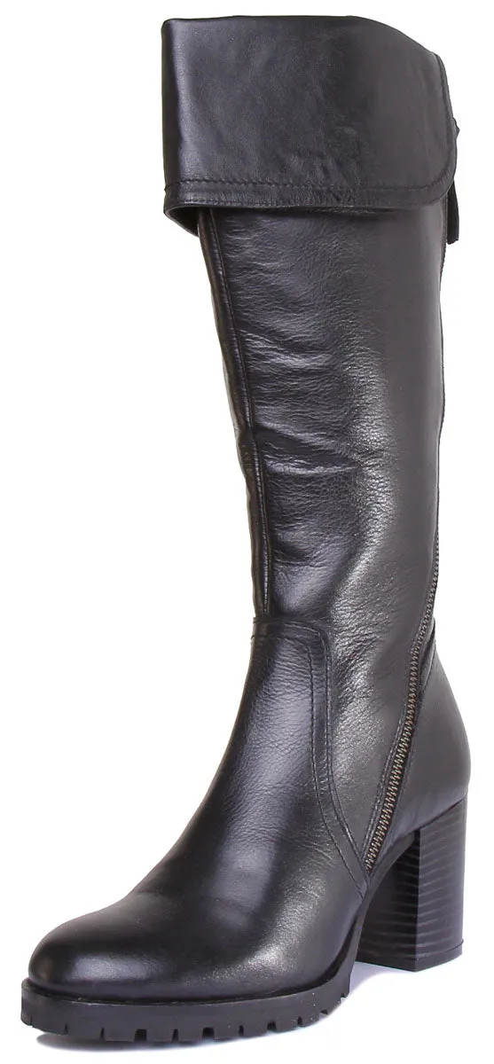 JUSTINREESS Celia Botas de piel de tacón medio con cremallera lateral para mujer en tostado