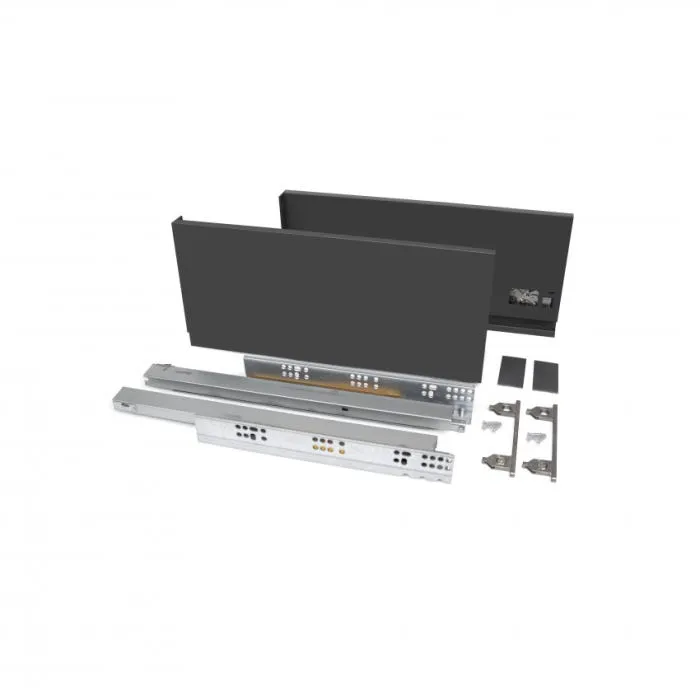 Kit cajón Vertex de cocina o baño, altura 178 mm, 40 Kg, cierre suave, Acero, Gris antracita Emuca