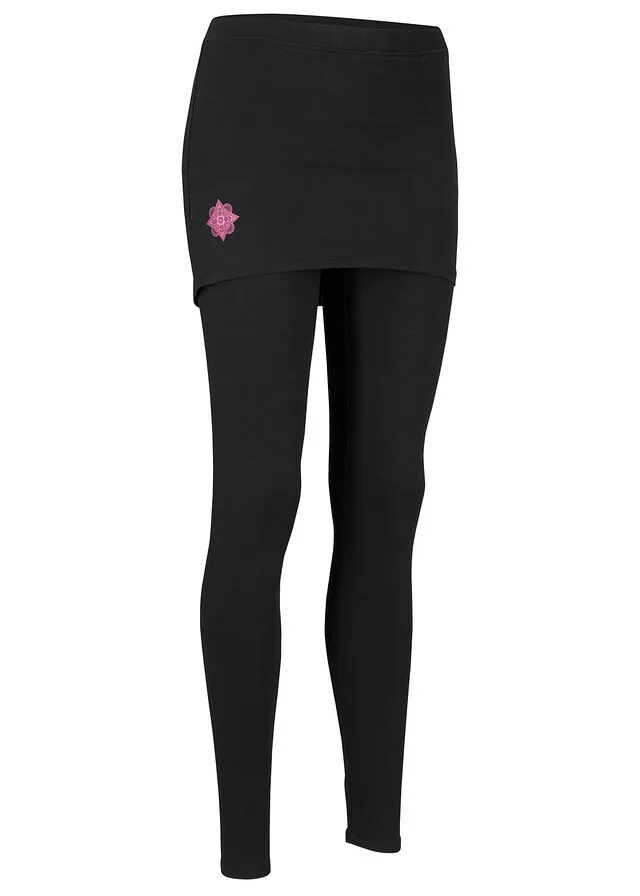 Leggings deportivos con falda, hasta el tobillo Negro con estampado gráfico