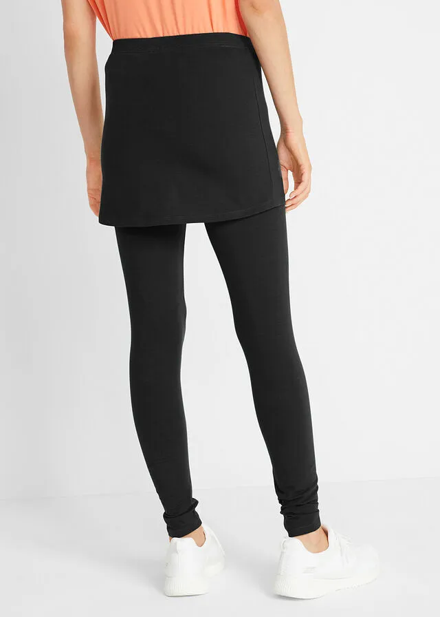 Leggings deportivos con falda, hasta el tobillo Negro con estampado gráfico