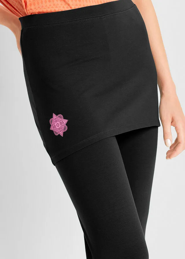 Leggings deportivos con falda, hasta el tobillo Negro con estampado gráfico