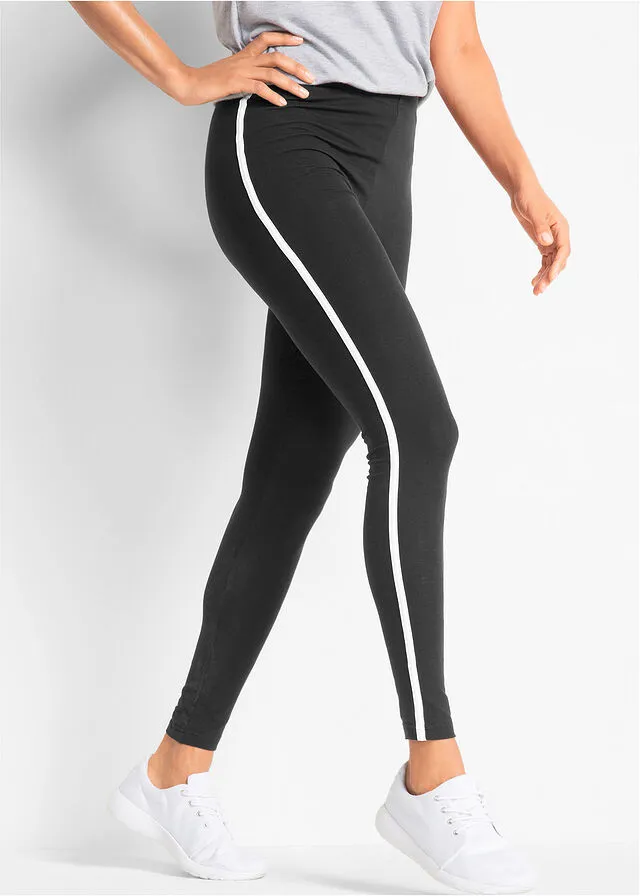 Leggings deportivos con rayas laterales en contraste, tobilleros Negro
