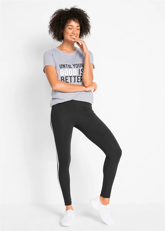 Leggings deportivos con rayas laterales en contraste, tobilleros Negro