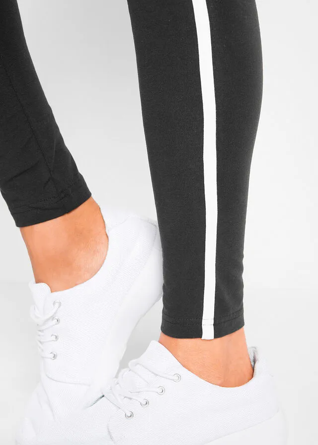Leggings deportivos con rayas laterales en contraste, tobilleros Negro