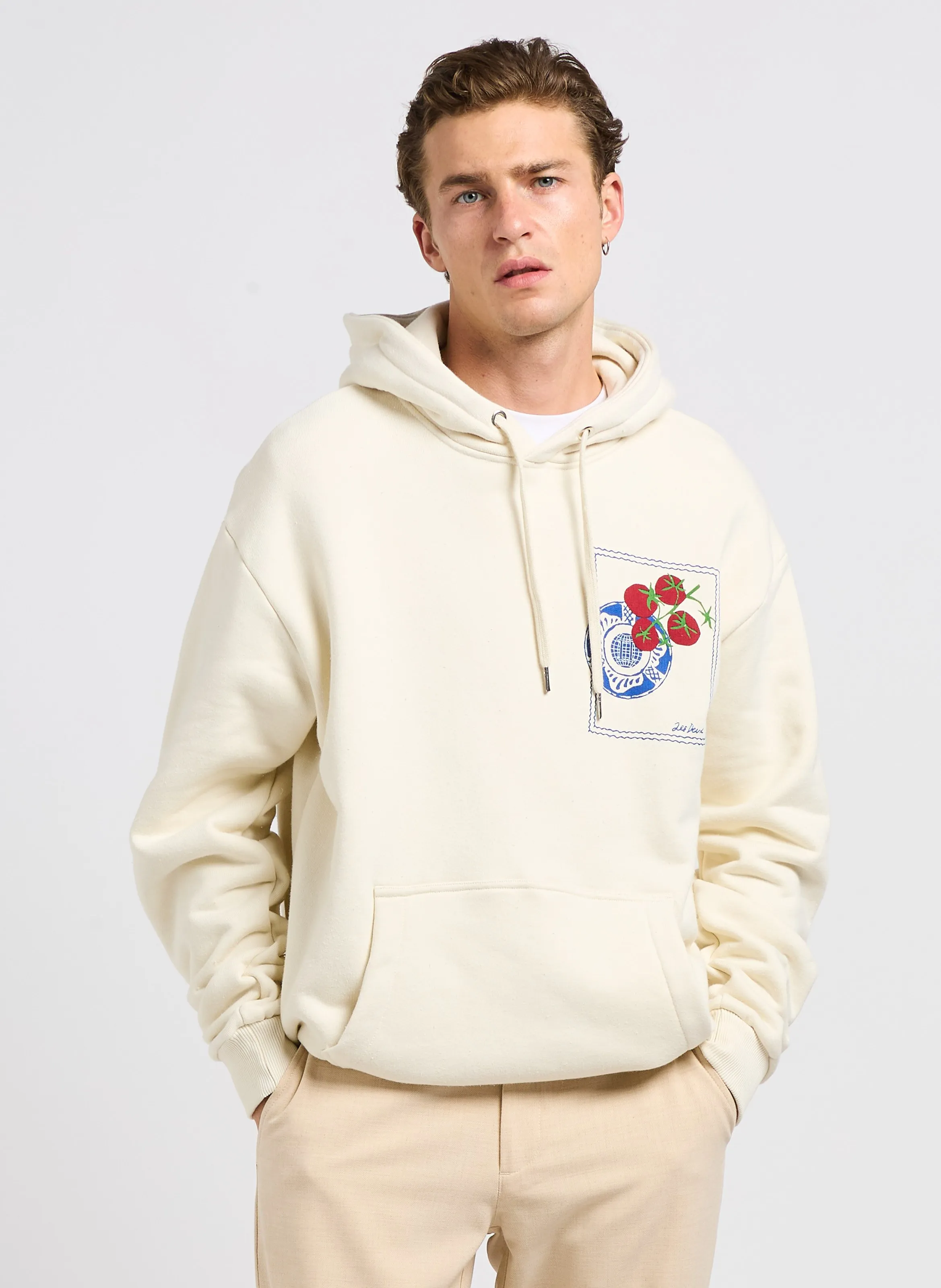 LES DEUX DORIAN  SUDADERA CON CAPUCHA SERIGRAFIADA DE ALGODóN EN BLANCO