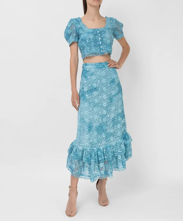 Love Shack Fancy Jana openwork skirt with ruffles