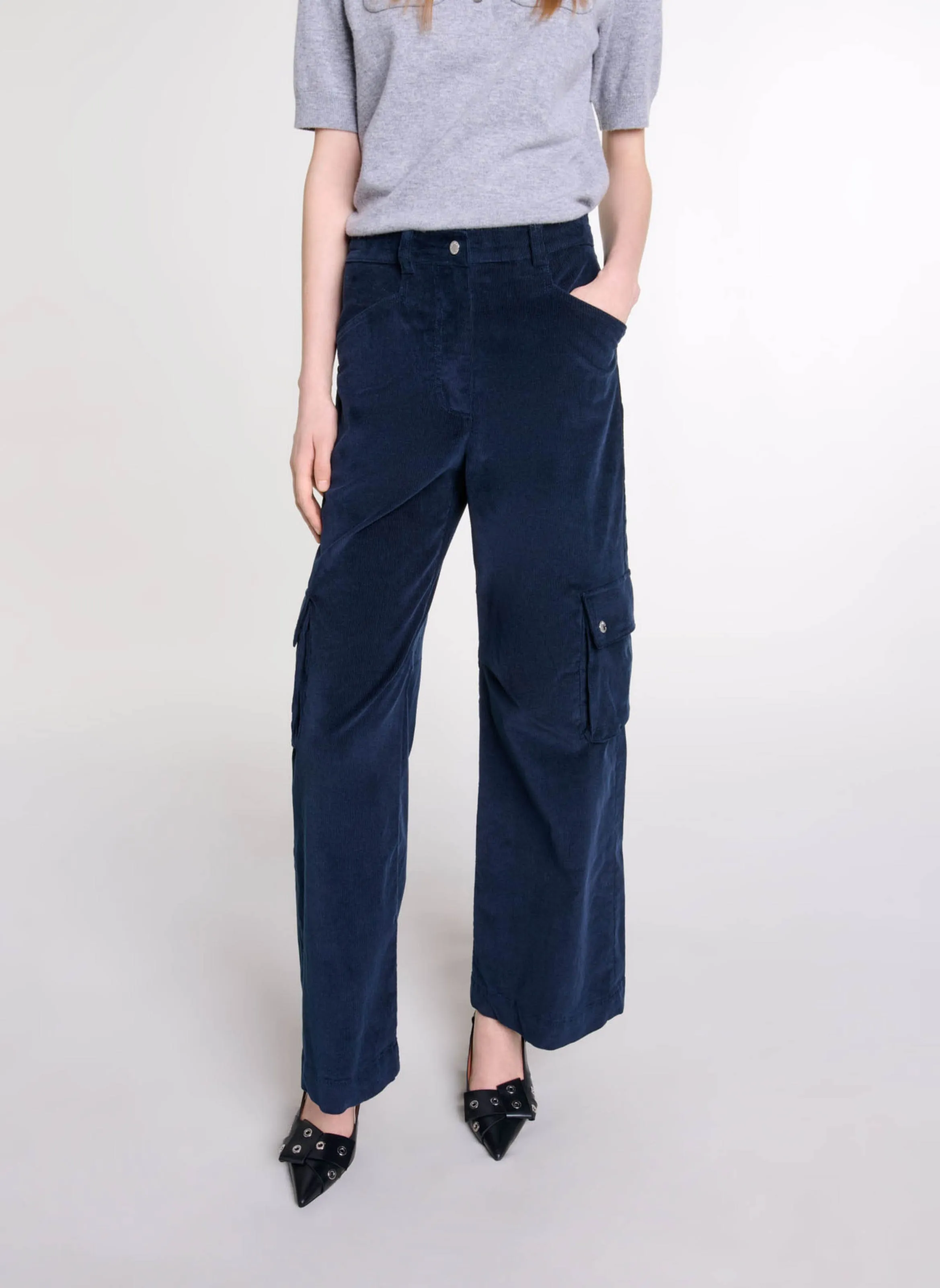 MAJE Pantalón militar de mezcla de algodón en azul