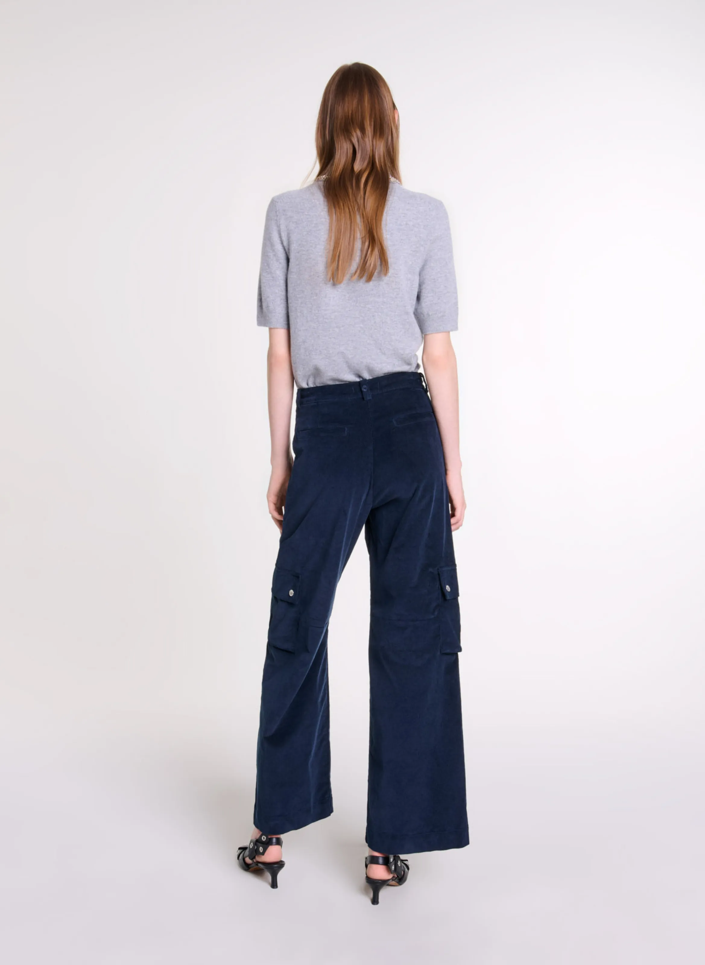 MAJE Pantalón militar de mezcla de algodón en azul