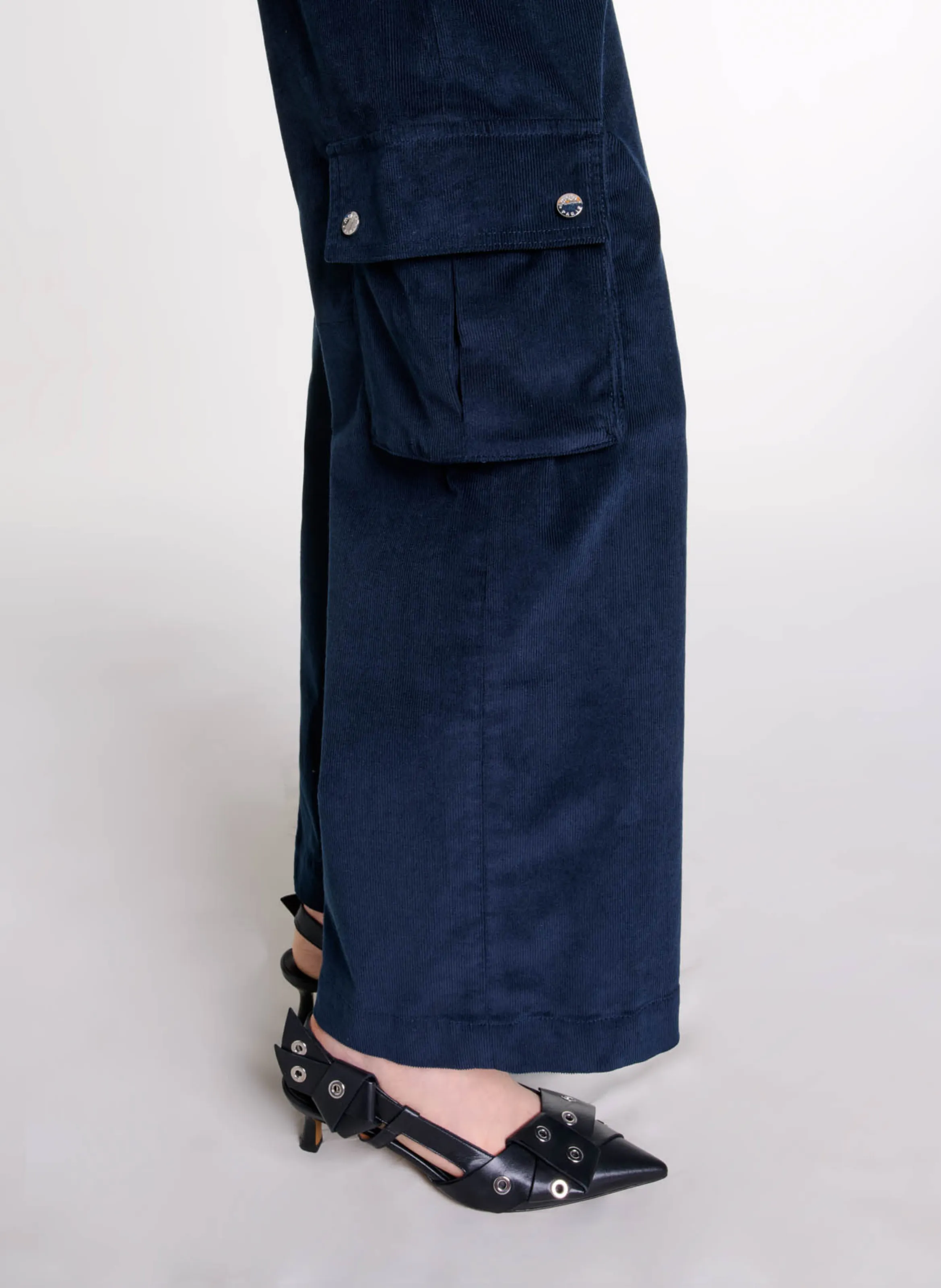 MAJE Pantalón militar de mezcla de algodón en azul