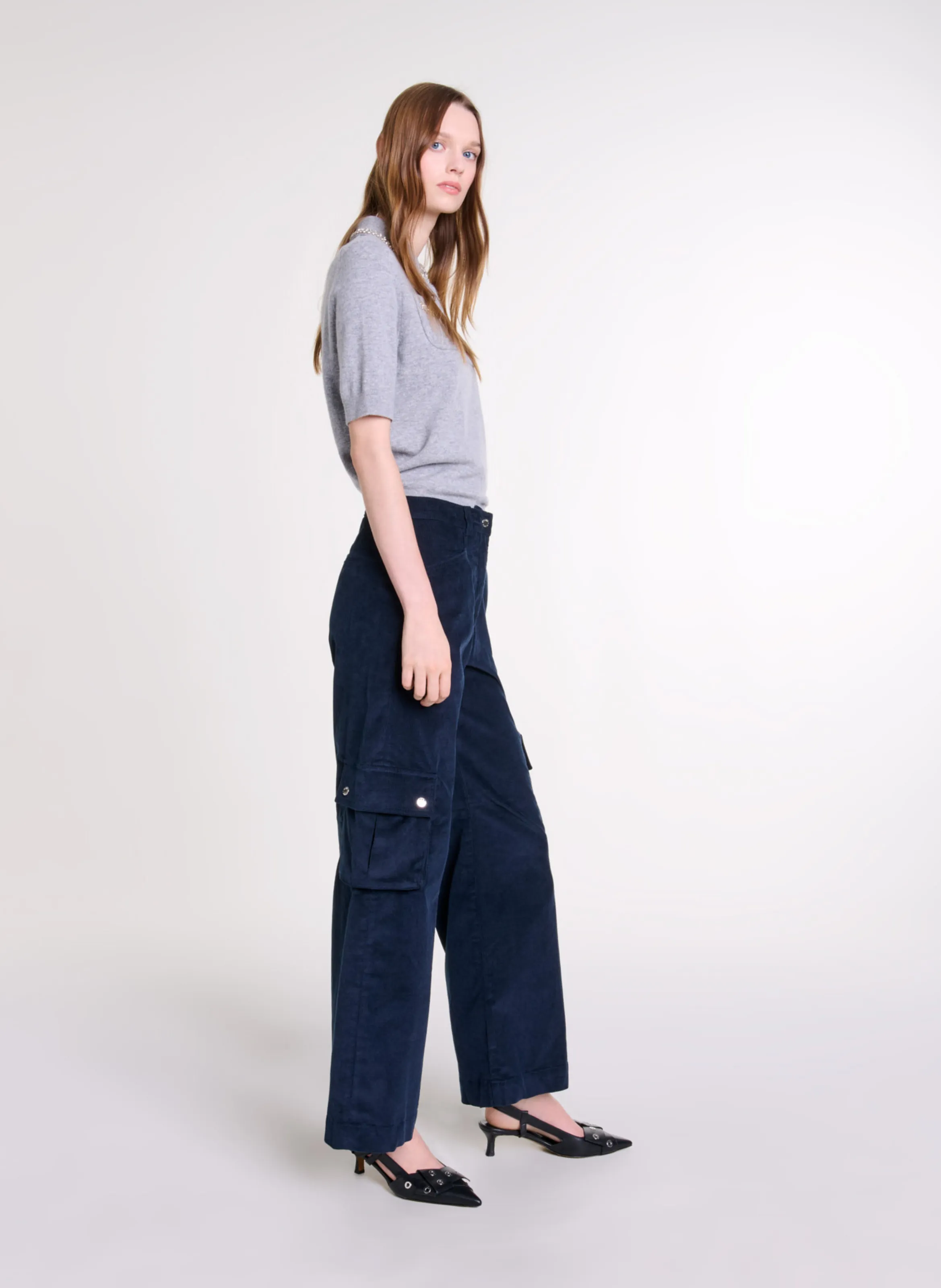 MAJE Pantalón militar de mezcla de algodón en azul