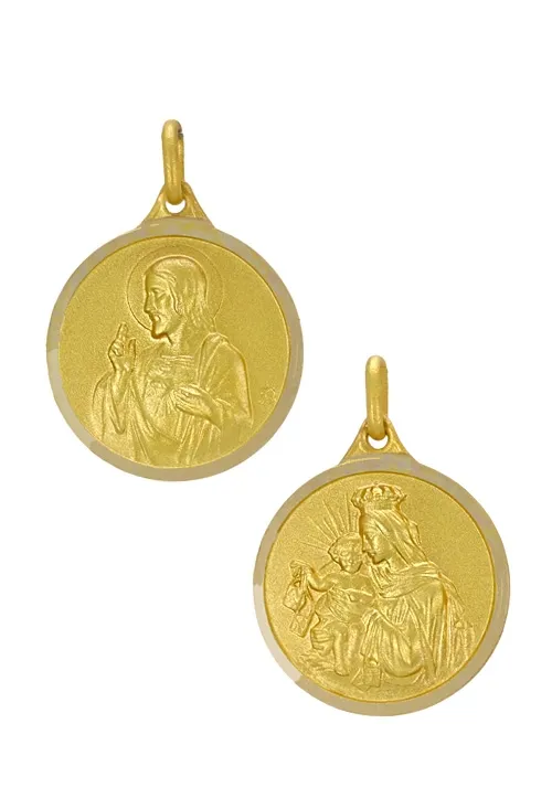 Medalla escapulario religioso de oro de ley Sagrado Corazón y Virgen Carmen 011_ESCB20