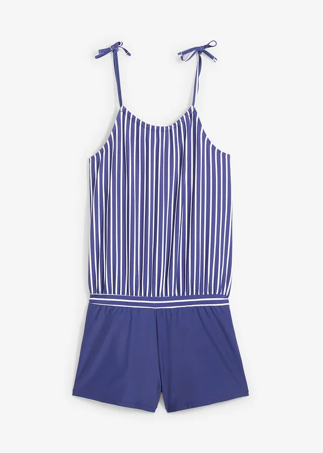 MONO DE BAñO AZUL OXFORDBLANCO CON RAYAS