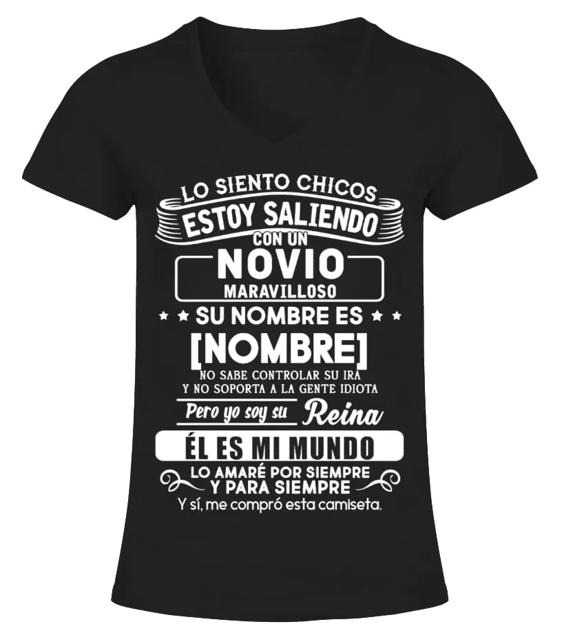 MX  NOMBRE AQUÍ NOVIO CAMISETA CUELLO PICO MUJER