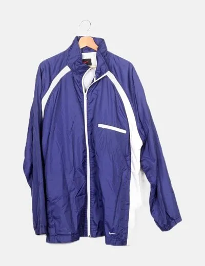 Nike Chaqueta impermeable azul con cremallera blanca