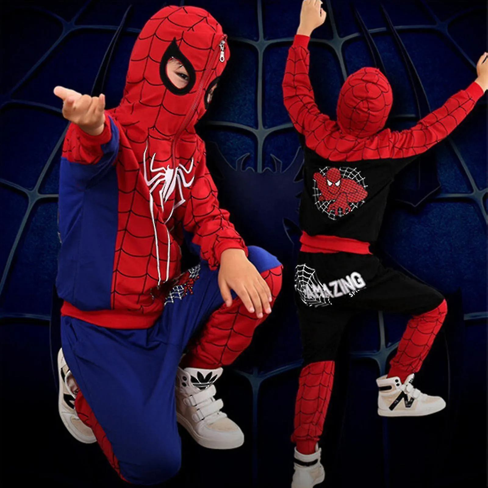 NIñOS NIñOS SPIDERMAN CREMALLERA SUDADERA CON CAPUCHA SUDADERA PANTALONES SUPERIORES CONJUNTO TRAJE CASUALC