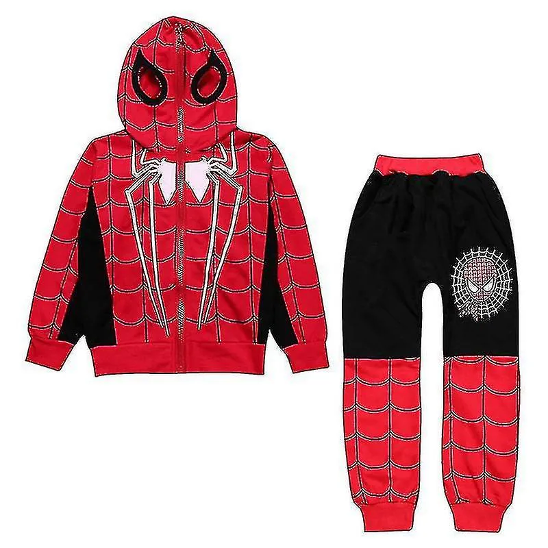 NIñOS NIñOS SPIDERMAN CREMALLERA SUDADERA CON CAPUCHA SUDADERA PANTALONES SUPERIORES CONJUNTO TRAJE CASUALC