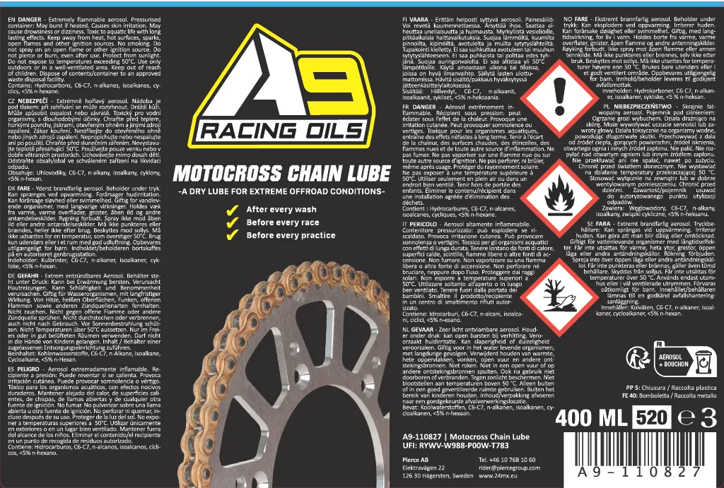 PACK12 ESPRAY PARA CADENAS DE MOTOCROSS A9 RACING 400ML