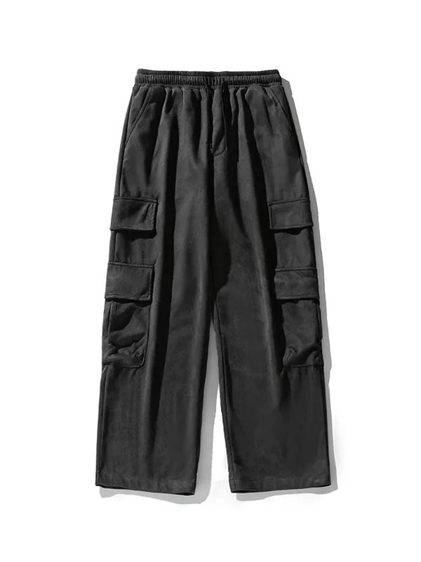Pantalones cargo con bolsillo grande de ante para hombre