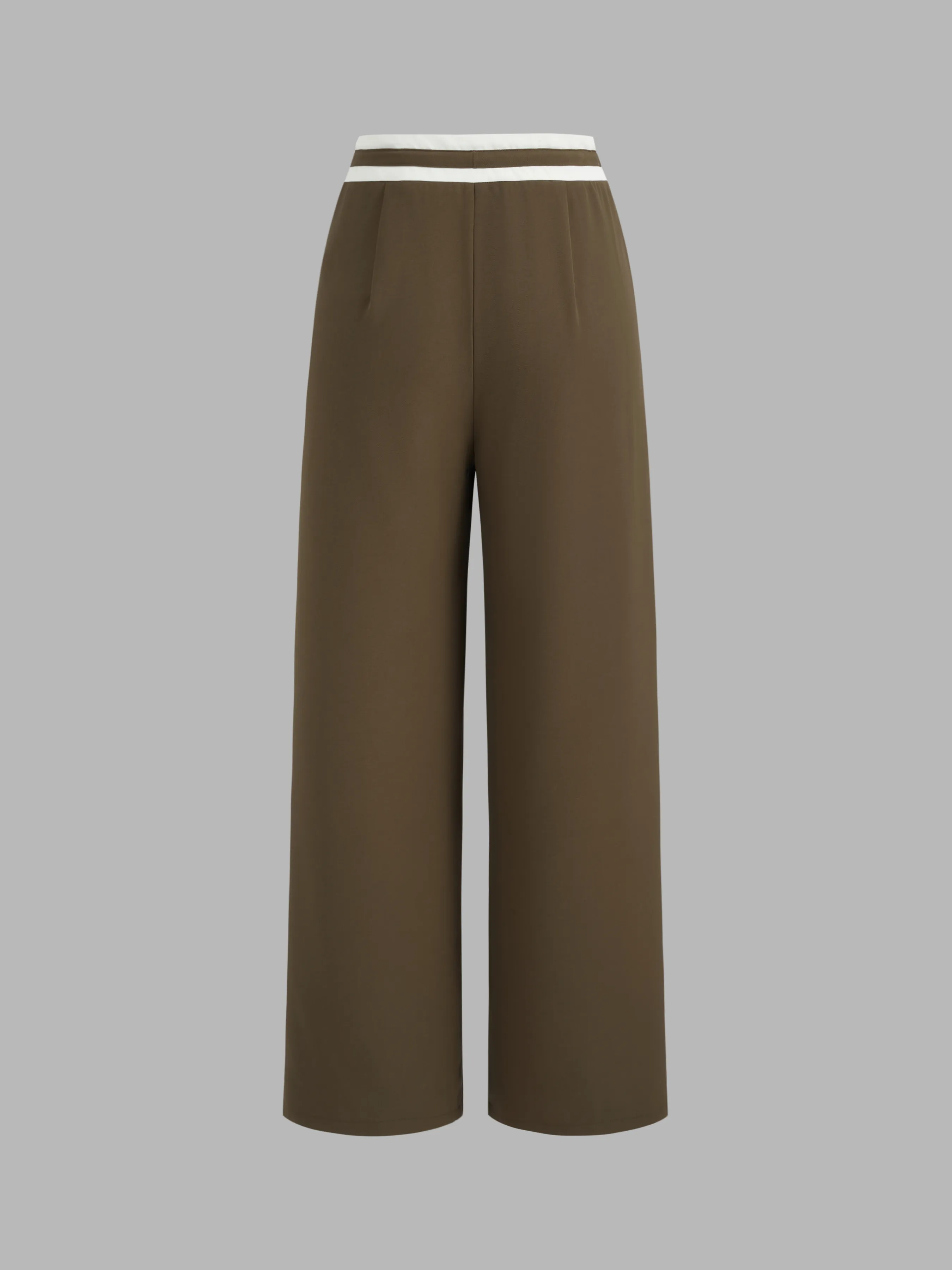 Pantalón ancho de tiro medio tejido en color sólido con ribete contrastante