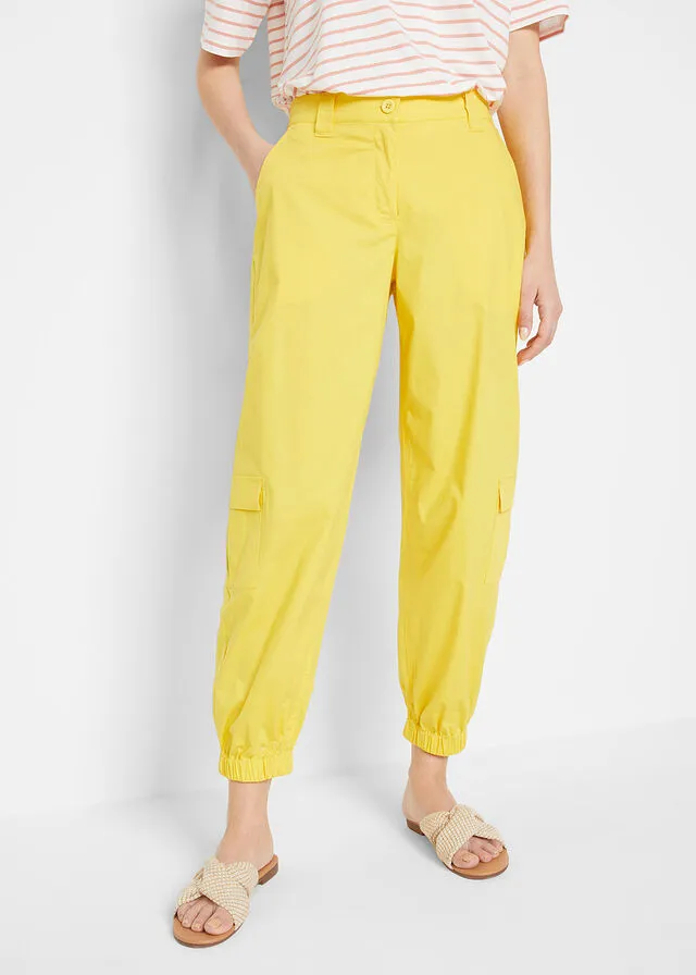 Pantalón cargo estilo papertouch con forma de O Amarillo canario